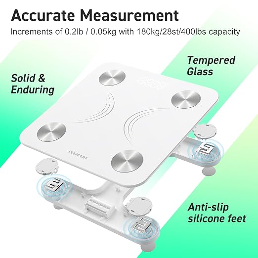 INSMART Smart Scale for Body Weight,Accurate Digital Weight Scale and Fat Percentage,Bluetooth Body Fat Scale with BMI Muscle Mass,17 Body Composition,Health Monitor Analyzer with APP Sync