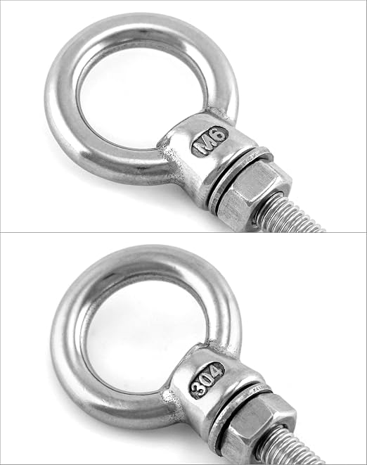 QWORK Threaded Eyebolts, 10 Pack 1/4" x 4" Long Stainless Steel Marine Grade Shoulder Eye Bolt