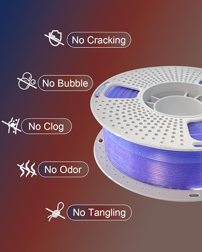 PLA Filament 1.75mm, 1kg Spool, ±0.02mm Accuracy, Smooth Printing & Low Warping 3D Printing Material for Most FDM 3D Printers(Crystal Clear Jelly)