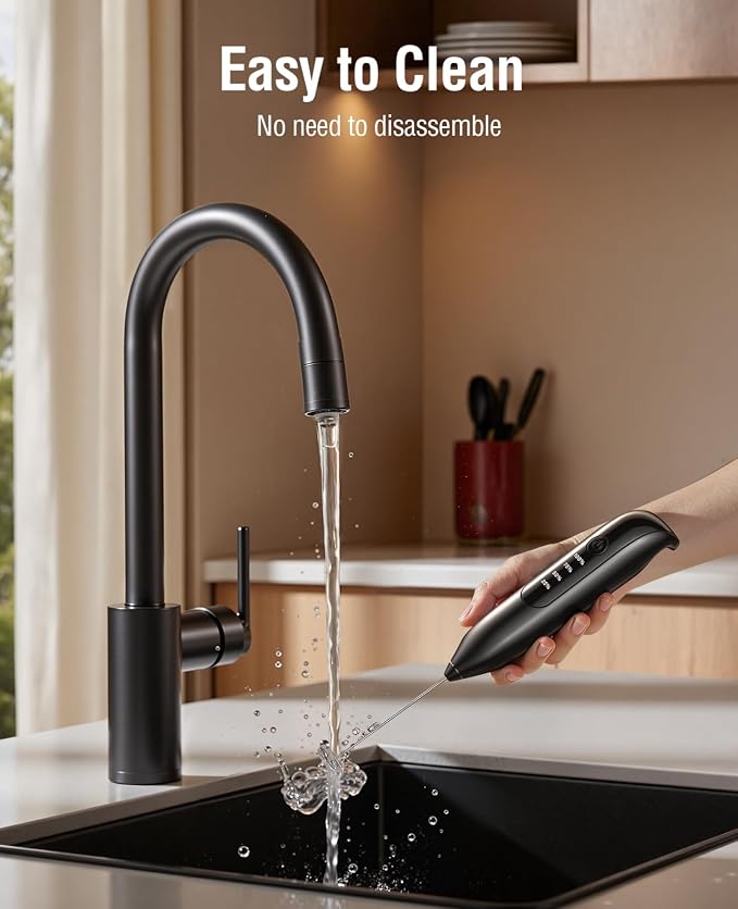 Dynooper Electric Milk Frother Handheld: Rechargeable 3 in 1 - LED Digital Display with 3 Speeds Portable Stainless Steel Drink Foam Mixer for Milk Coffee, Lattes, Valentine's Day gifts - Onyx Black