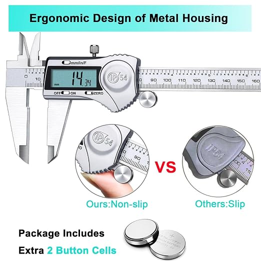 Kynup Digital Caliper, 8 Inch Caliper Measuring Tool with Stainless Steel, IP54 Splash Proof Protection Design, Easy Switch from Inch Metric Fraction, Large LCD Screen (200mm)