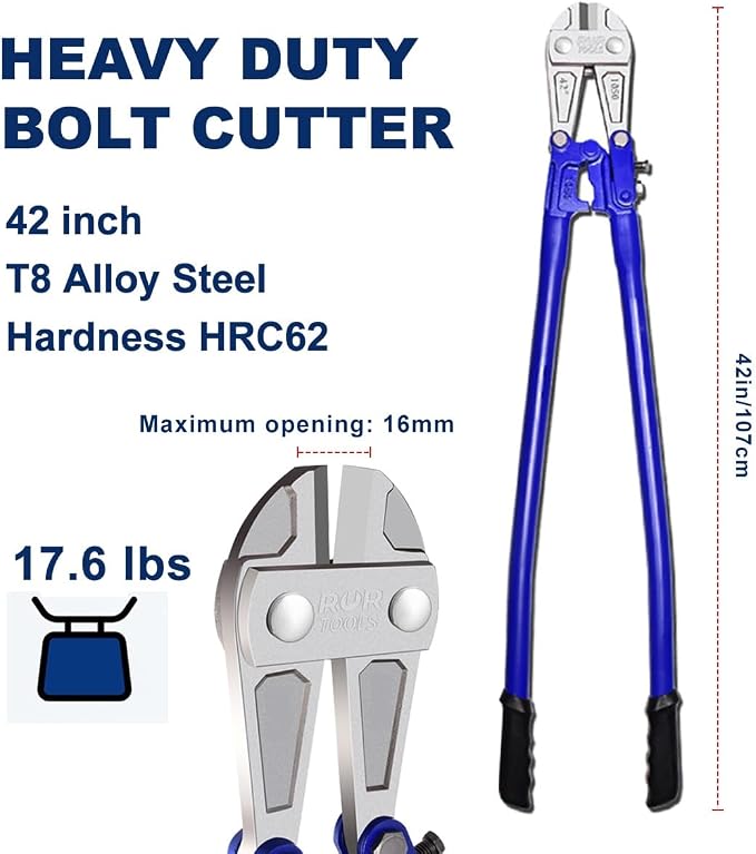 ZrgGea Bolt Cutter 42 inch | Heavy Duty Bolt Cutters | Industrial-Grade Heavy-Duty Bolt Cutters, Forged from T8 Alloy Steel, Hardness HRC62, Knives for Cutting Rebar, Screws, Fences and Padlocks