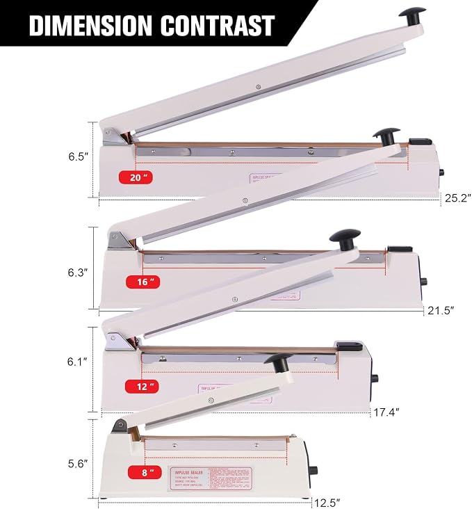 20 Inch Commercial Impulse Sealer Machine | Heavy duty industrial heat sealer with 3mm wide seal strip & aluminum body. Ideal for bulk sealing & packaging lines.