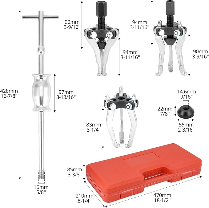 QWORK 3 Jaw Gear Bearing Slide Hammer Puller Set - Universal Internal & External Gear & Pulley Puller for Automotive Maintenance, Efficiently Removes Gears, Bearings, Grease Retainers, Oil Seals