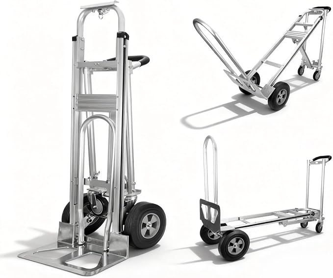 NORTHSKY 3-in-1 Convertible Hand Truck & Platform Cart, 770 lbs Heavy Duty Aluminum Dolly with 10" Solid Rubber Wheels&Folding Nose Extension – Ergonomic Anti-Slip Handle for Transporting & Moving