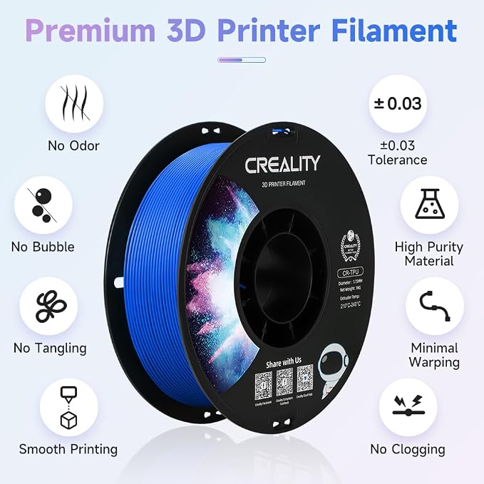 Official Creality TPU Filament, Flexible 3D Printer Filament 1.75mm, 95A Shore High Hardness & Resilience, Dimensional Accuracy +/- 0.03 mm for Most FDM 3D Printers