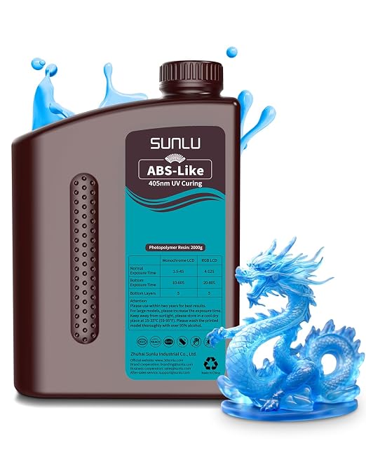 SUNLU 2000G ABS-Like 3D Printer Resin, 405nm UV Curing Photopolymer Rapid 3D Resin for 2K 4K 6K 8K LCD/DLP/SLA 3D Printers, Non-Brittle & High Precision & Low Shrinkage, Clear Blue 2KG