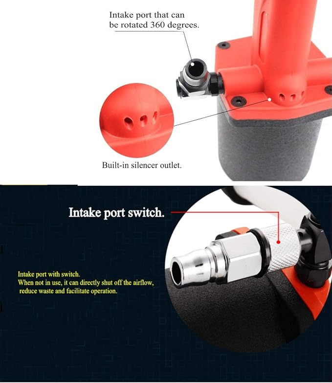 Heavy Duty Air/Hydraulic Rivet Gun Professional Riveting Tool 1/4" air Power Tool Self Suction Style