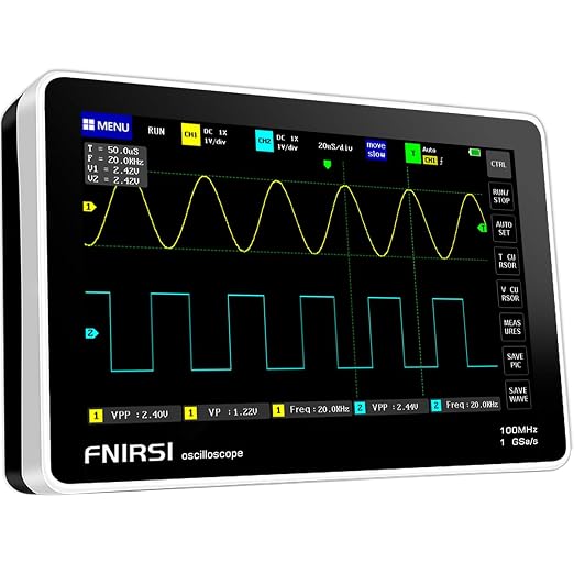 FNIRSI 1013D Oscilloscope - Handheld Tablet Oscilloscope, Portable Digital Storage Oscilloscope Kit 2 Channels 100Mhz Bandwidth 1GSa/s Sampling Rate 7" TFT LCD Touch Screen