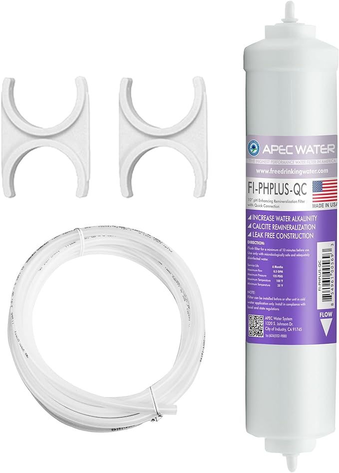 APEC Water Systems PHPLUSKIT-14 US Made 10" Alkaline High Purity pH+ Calcium Carbonate Inline Filter Kit with 1/4" Quick Connect
