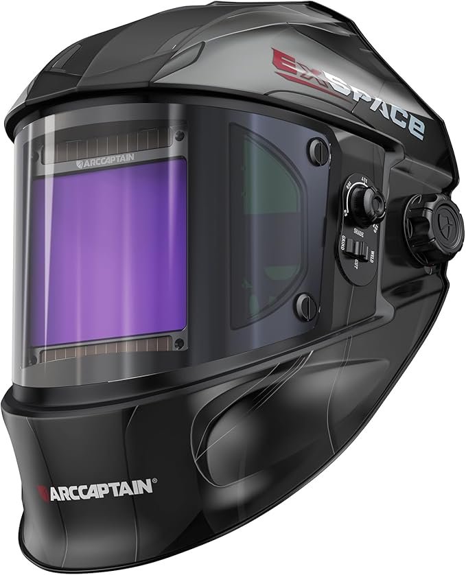 ARCCAPTAIN Auto Darkening Welding Helmet with Side View, 180° Panoramic View, 1/1/1/1 True Color Large Viewing Welding Hood with 4 Arc Sensor Solar Powered, Wide Shade 4/5-9/9-13 for TIG MIG ARC CUT