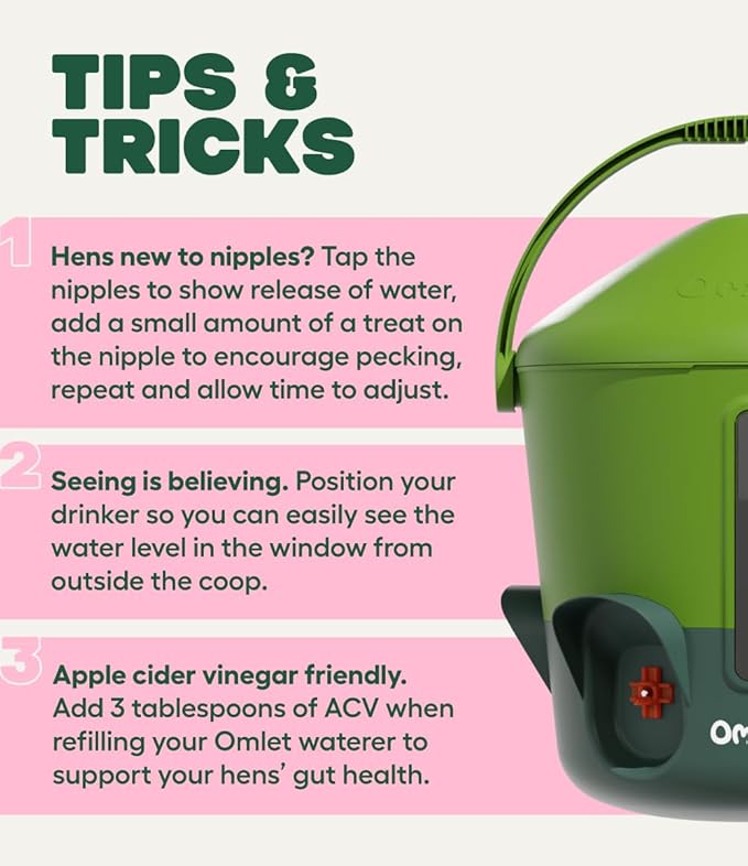Omlet Insulated Chicken Waterer, 1.5 Gallon | Stay-Clean Automatic Water Dispenser for Chickens | BPA-Free | Anti-Roost Domed Lid | Includes 3 Cups & Nipples | Eglu Green