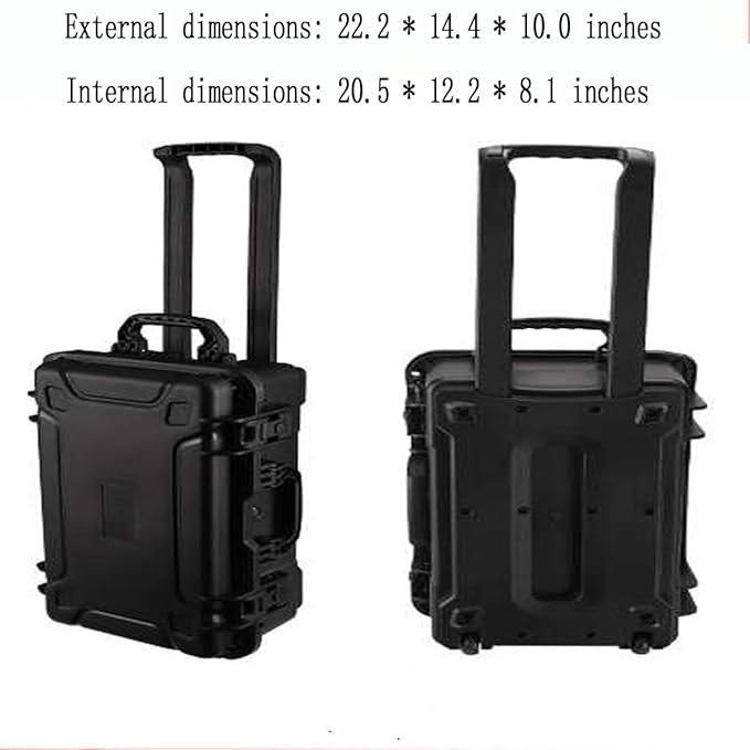 22" L x 14" W x 9" H Large Hard Case with Foam, Portable Rolling Hard Case with Wheels, Waterproof Shockproof Dustproof, Suitable for Cameras, Lenses, Camcorder, Instrument, Telescopes