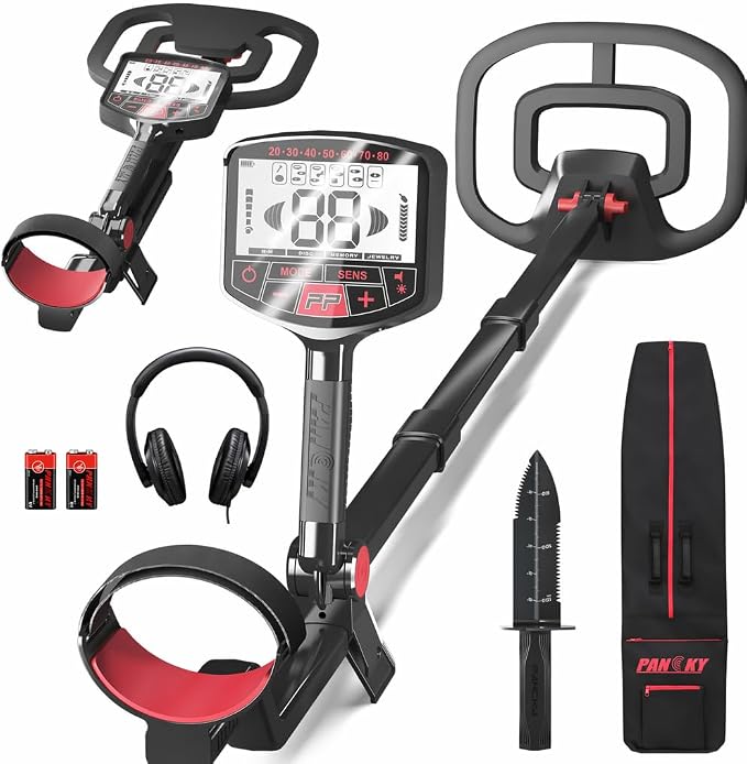 PANCKY High Accuracy Metal Detector for Adults – Collapsible, Lightweight & IP68 Waterproof Search Coil with 10.55” Large Coil, 5 Modes & Backlit LCD, Gold & Relic Detector Kit