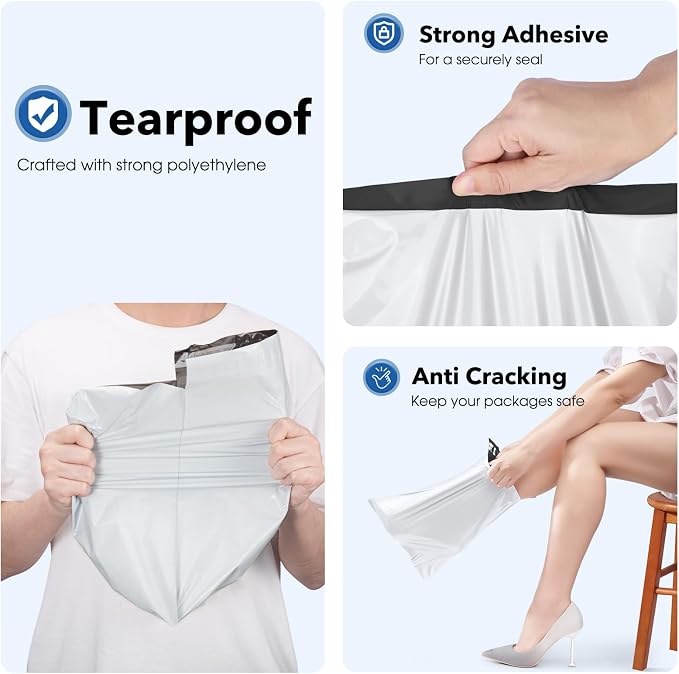 Fuxury 2000 Pcs 10x13" Poly Mailers,Waterproof Mailing Envelopes for Clothing, Strong Adhesive Poly Shipping Postage Bags for Small Business(White)