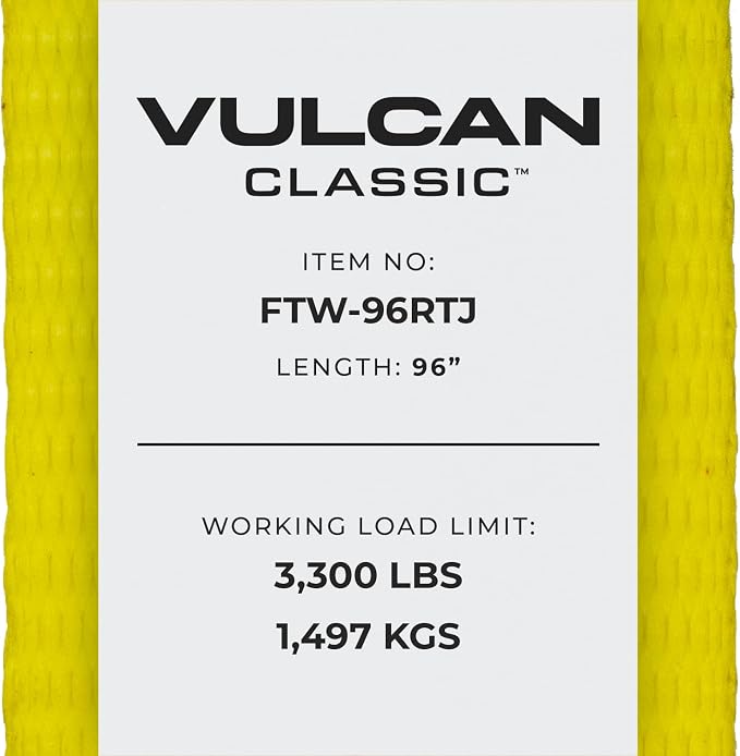 VULCAN Car Tie Down Replacement Strap with RTJ Hooks - 96 Inch - 4 Pack - 3,300 Pound Safe Working Load