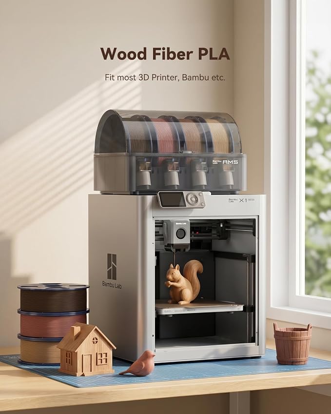 SUNLU Wood PLA Filament 1.75mm, Real Wood Fiber 3D Printer Filament, Natural Wood Texture & Scent, Clog-Free, Dimensional Accuracy +/- 0.02mm, 1kg Spool (2.2lbs), Fit Bambu Lab Printer