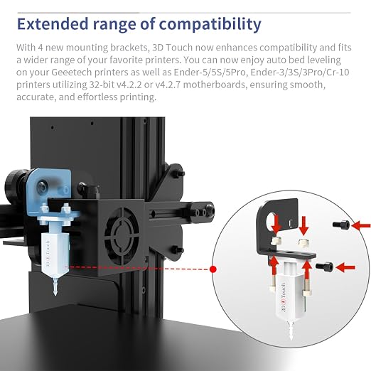 Upgraded 3D Touch V3.2 BL-Touch Replacement incl. 4 Brackets Compatible with Ender-3/3S/3Pro, Ender-5/5S/5Pro,CR-10 and Geeetech 3D Printers Auto Bed Leveling Sensor Kit, +/- 0.005mm Accuracy