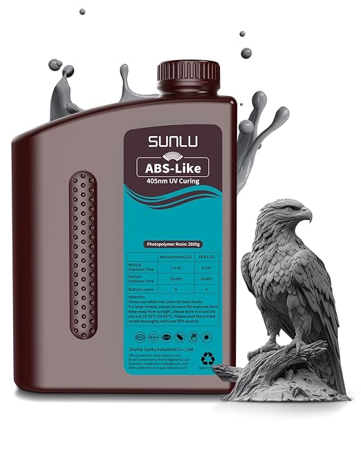 SUNLU 2000G ABS-Like 3D Printer Resin, 405nm UV Curing Photopolymer Rapid 3D Resin for 2K 4K 6K 8K LCD/DLP/SLA 3D Printers, Non-Brittle & High Precision & Low Shrinkage, Dark Grey 2KG