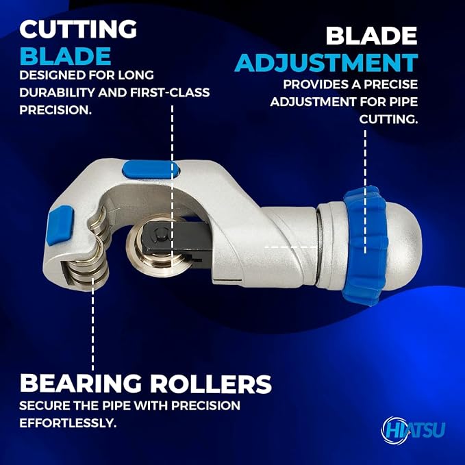 Hiatsu CTH-114 Professional Tube Cutter 3/16" 1/4" 3/8" 1/2" 5/8" 3/4" 7/8" 1" 1-1/4" Premium, Fast Clean Cut Tool for Copper, Brass, Aluminum, PVC, Plastic Pipes, Refrigeration