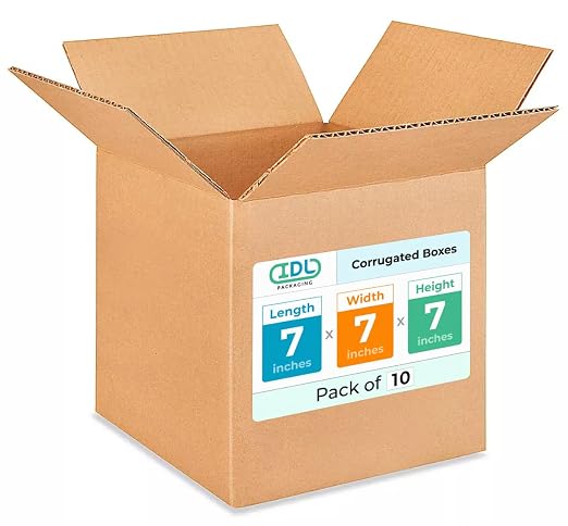 IDL Packaging - B-777-10 Cube Corrugated Shipping Boxes 7"L x 7”W x 7"H (Pack of 10) - Excellent Choice of Sturdy Packing Boxes for USPS, UPS, FedEx Shipping