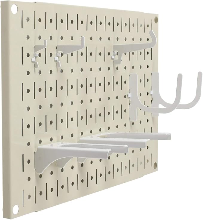 Wall Control Pegboard Wall Organizer Tiles Modular Beige Metal Pegboard Tiling Set - (4) 12in Tall x 16in Wide Tan Cream Colored Peg Board Panel Wall Storage Tiles - Easy to Install (Beige)