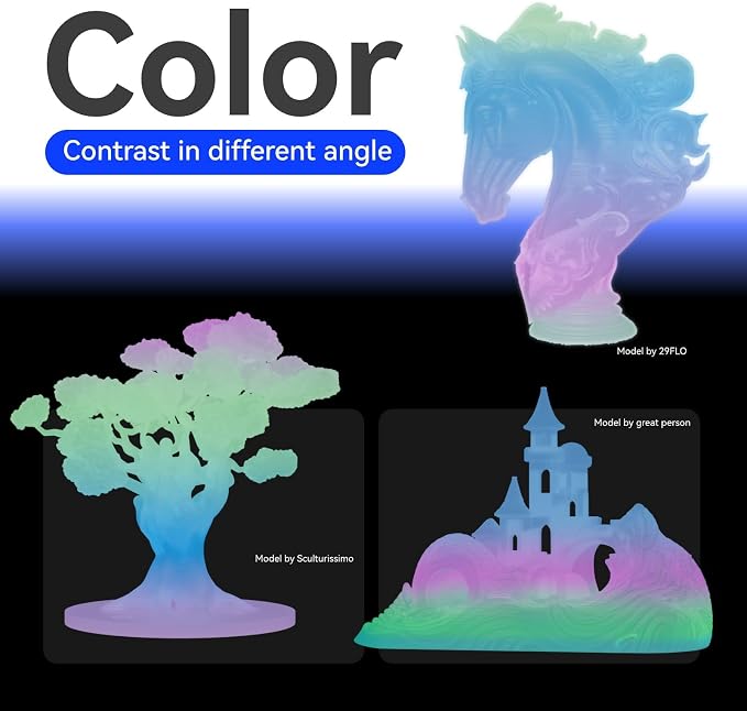 Conjure Glow in the Dark PLA 3D Printer Filament,Change White to Rainbow Multicolor PLA Filament 1.75mm 1KG/2.2LB Filament Works for Most 3D Printer