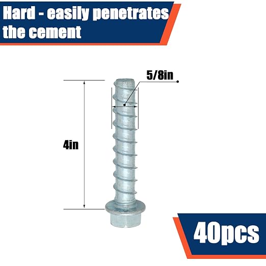 Tandefio 40 Pack 5/8" x 4" Concrete Screw Anchors Galvanized Large Diameter Heavy Duty Plated Concrete Anchors for Masonry Brick Anchoring Block Decking Framing Hex Drive