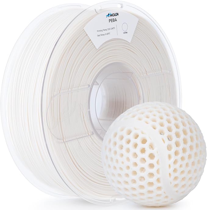 Amolen Rebound PEBA 90A Flexible Filament, 1.75mm 3D Printer Filament, 78% Energy Return & 20% Lighter, High-Speed Printing Lightweight for Sports & Robotics, Drones & Functional Prototypes, White 1kg