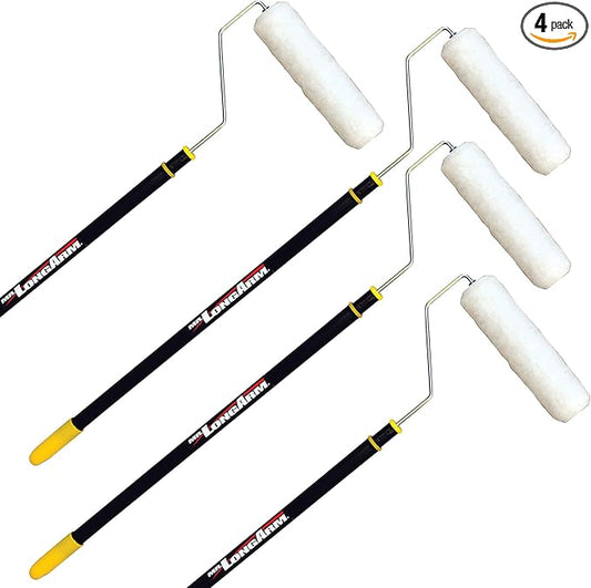 Mr. LongArm Tele-Roller 2-4 ft Extendable Paint Roller, 9 in Roller Frame with Medium Nap Cover (4-Pack)