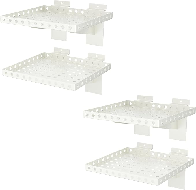 4 Pack Slatwall Shelves, Heavy Duty White Metal Slat Wall Shelf for Retail, Garage, Home Storage, 20 lbs Load Capacity, Universal Slatwall Accessories (10 x 12 Inch-4, White)