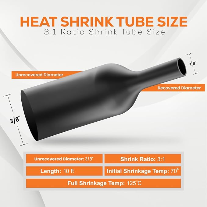 3/8" 9.5mm HELIXAL 3:1 Heat Shrink Tubing, Dual Wall Adhesive Lined Wire Shrink Wrap, Waterproof Marine Grade Electrical Insulation Roll 10ft