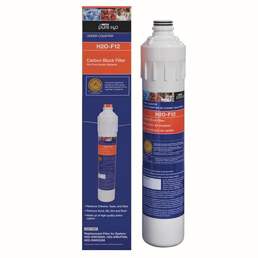 Watts Premier H2O-F12 Pure H2O 5-Micron Carbon Block Water Filter Replacement for H2O-DWCB200, H2O-DWUF300, H2O-DWRO300 Under Counter Water Filtration Systems, Push Button Design