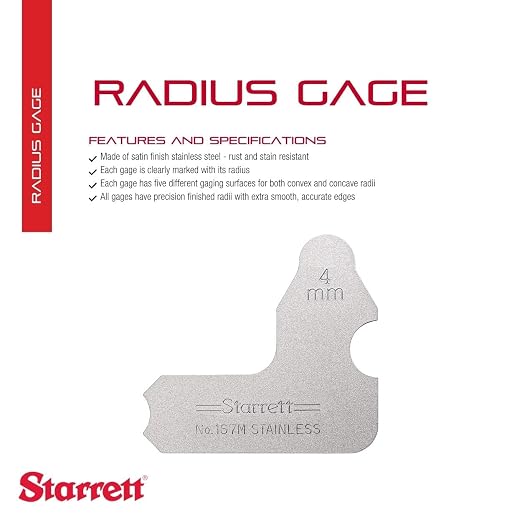 Starrett Individual Radius Gage for Both Convex and Concave Radii - Ideal for Carpenters and Constructions - Stainless Steel, 4mm Radius Gage, Millimeter Reading - 167M-4