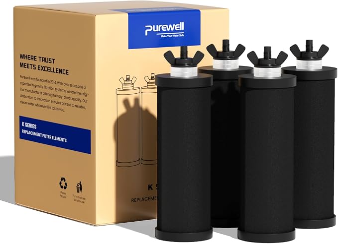 Purewell PF-3 Black 3-Stage Composite Purification Elements, Replacement Filters for ProOne® and Berlkey® Filters, ProOne® or Berlkey® Big+ Water Filter System and Purewell System (4 Pack, K Series)