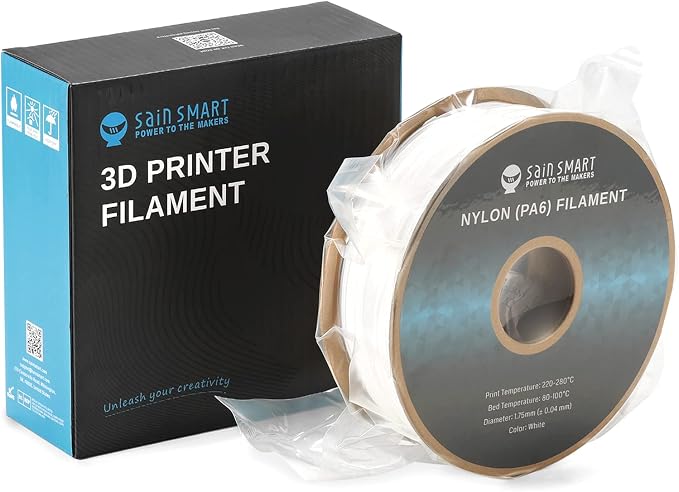 SainSmart PA6 Nylon Filament 1.75mm 3D Printer Filament, 1kg Cardboard Spool(2.2lbs), Dimensional Accuracy +/- 0.04 mm, Fit Most FDM Printer (White)