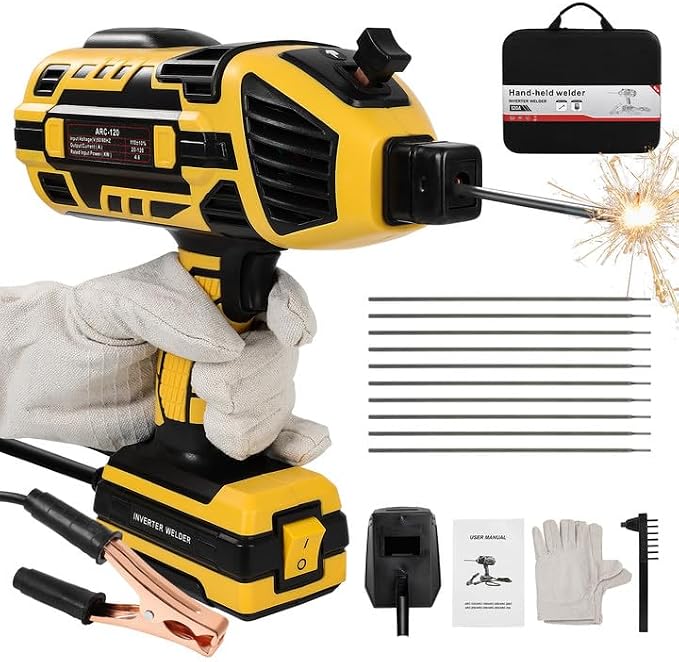 Portable Welding Machine, 110V IGBT Inverter Handheld Welding Machine with 6 Variable Current Adjustment, 20-120Amp Welding Output Handheld ARC Welder for 1/16"-1/8" Welding Rods