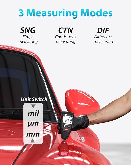 GT235 Paint Coating Thickness Meter, Digita Film Coating Thickness Gauge Measuring 0 to 1800um, Tester Painting Depth, LCD Backligh Display with Screen Rotation for Check Car Original Coating