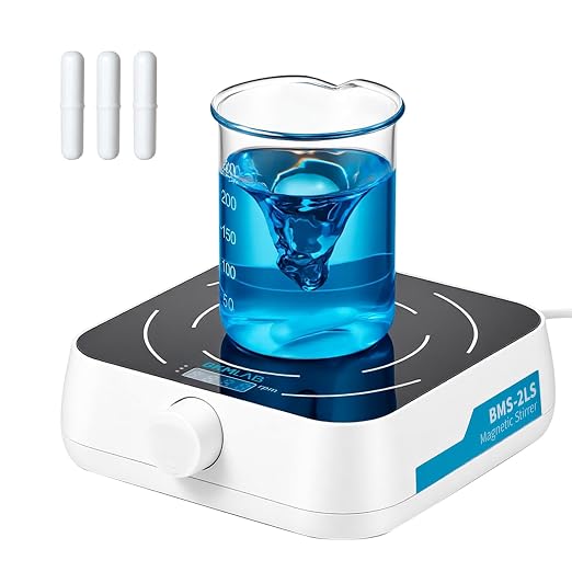 Magnetic Stirrer, 200-2000 RPM Digital Display Magnetic Plate with 3 Stir Bars, Max Stirring Capacity: 3000ml, Magnetic Mixer with Speed Control for Liquid Mixing (No Heating) MS-2L
