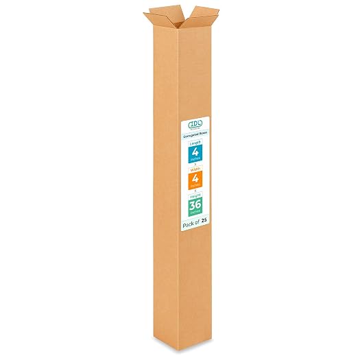 Tall Moving & Shipping Boxes 4"L x 4"W x 36"H (25-Pack) - Extra Strength 200 lb vs Regular - USA-Made Corrugated Packing Boxes for Moving - Tall Box - Box for Packaging by IDL Packaging