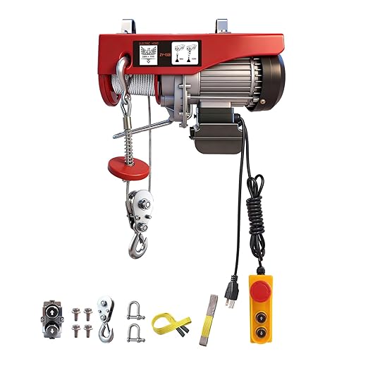Electric Hoist, 1320 lbs 110V Electric Winch with 14 ft Wired Remote Control, 40 ft Single Cable Lifting Height, Single/Double Slings, Lift Hoist for Garage Warehouse Factory