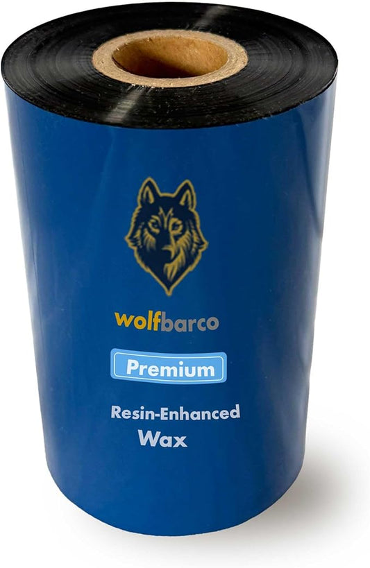 Wolfbarco 1 Roll 4.33" x 984' 110mm x 300m Premium Resin-Enhanced Wax Ribbon, Black Barcode Thermal Transfer Ribbon 1" Core Ink Outside CSO for Zebra, Printronix, TSC, Godex, Citizen Printers