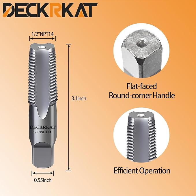 DECKRKAT 1/2" NPT Pipe Tap - High Carbon Steel Pipe Threading Tool, 14 Threads Per Inch Precision Internal Tap for Plumbers, Mechanics & DIY, with Protective Case.