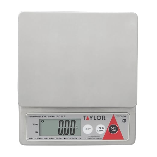 Taylor TE10CSW 10-Pound Water Resistant Digital Portion Control Scale, Multi-Functional Food Scale for Precise Weight Measuring and Portion Control, Tare Function, NSF, Stainless Steel(Pack of 4)