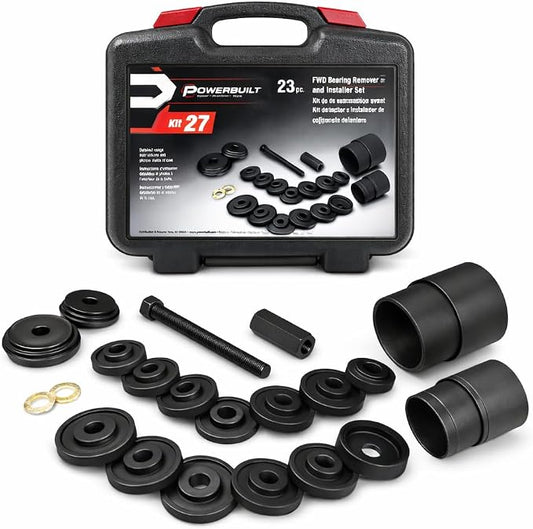 Powerbuilt Front Wheel Drive Bearing Removal and Installation Tool Set, Domestic and Import, 23 Piece Kit with Adapters - 648741
