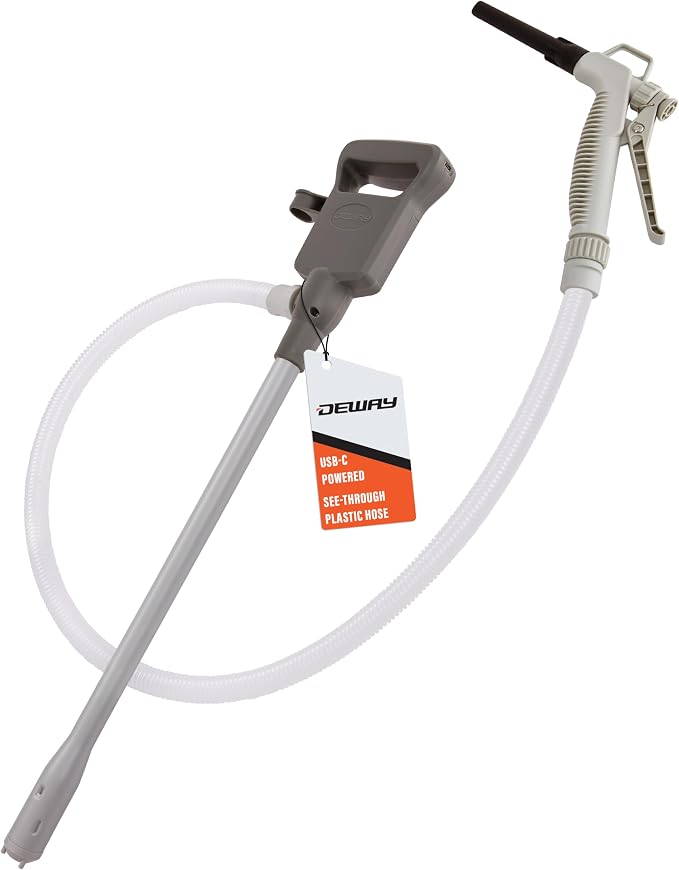DEWAY Automatic Fuel Transfer Pump with Nozzle for Quick Flow Control & Stop, Powerful A Battery Powered with USB-C, 51 Inch Extra Long Hose Fits All Size Cans, Portable Pump Transfers - 3.8 Gal/Min