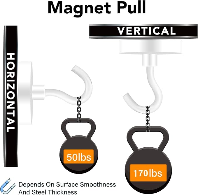 MIKEDE Magnetic Hooks Heavy Duty 170LB Super Strong Hooks for Cruise | Neodymium Earth Magnets with Hook for Hanging Magnetic Metal Hanger for Fridge Toolbox Storage White 4 Pack