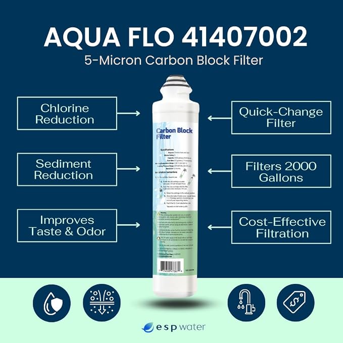 Aqua Flo 41407002 Carbon Block RO Filter, 5 Micron – Replacement for Platinum QCRO 4-Stage System, Quick-Change Cartridge for 2nd & 4th Stage, High-Performance Water Filtration