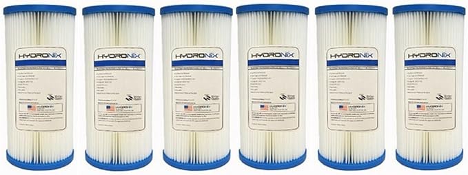 Hydronix SPC-45-1020 Whole House Sediment Pleated Water Filter, Washable and Reusable, 4.5" x 10" - 20 micron (6 Pack)