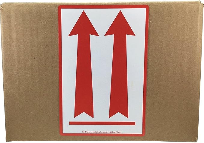 Air Specialty Up Arrow Labels, Red Arrow Orientation Stickers, 4 x 6 Inch Shipping Labels, 500 Adhesive Stickers Per Roll for Handling, Shipping, and Packaging – Made in the USA